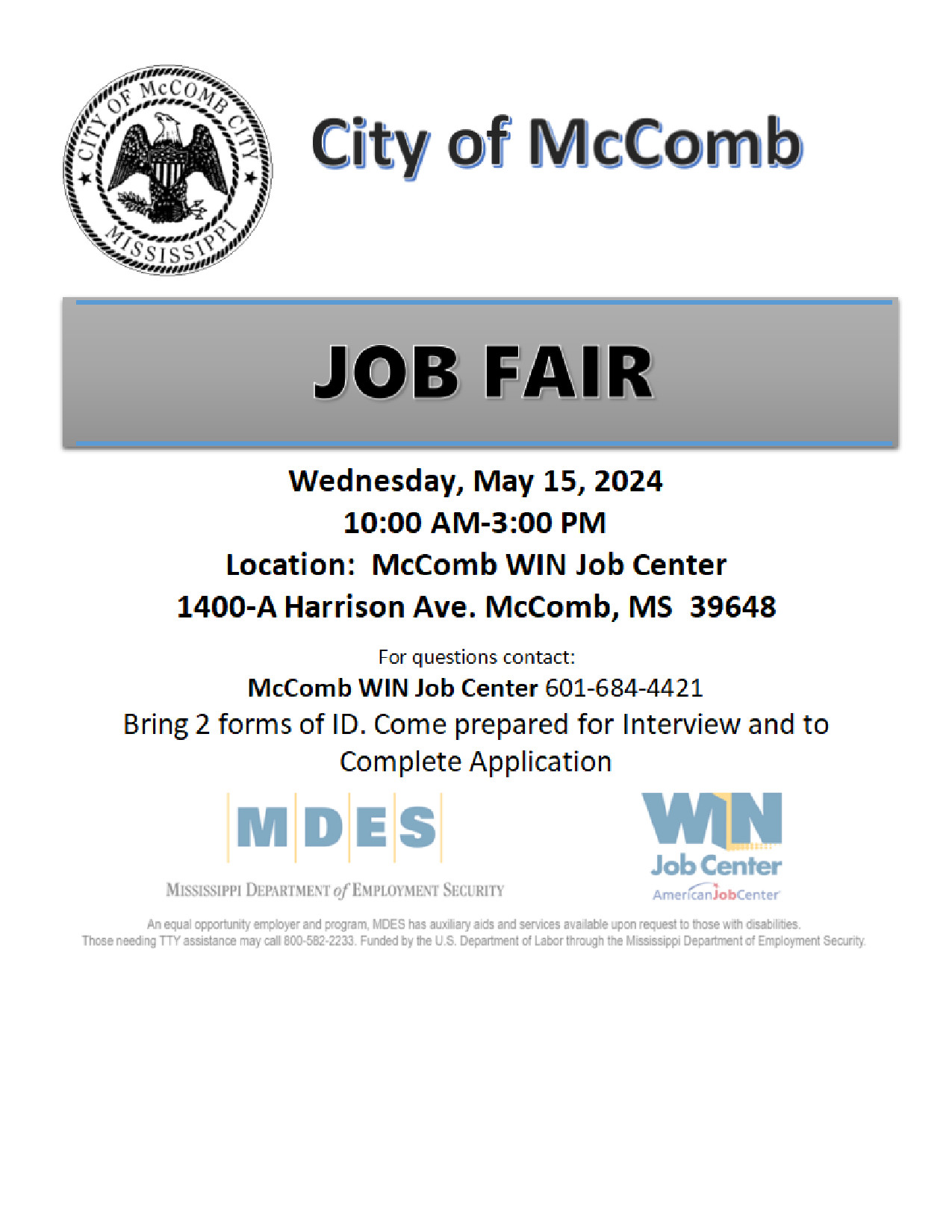 City of McComb job fair 2024